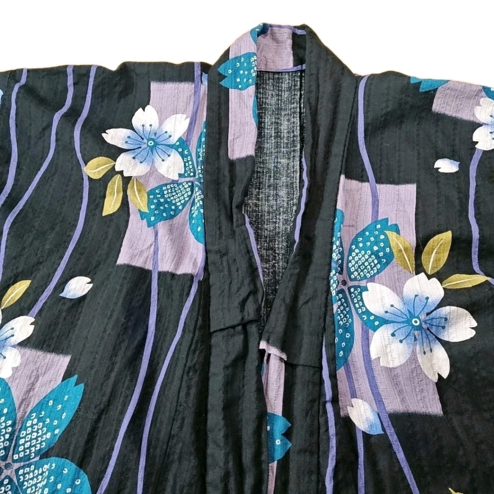 Draped Front Kimono Robe Wrap Tropical Dark Floral Resort Beach Cruise Woman O/S - Picture 7 of 9